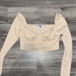 Princess Polly Beige Long Sleeve Crop Top